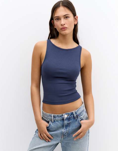 Pull&Bear basic tank top in navy - view 1