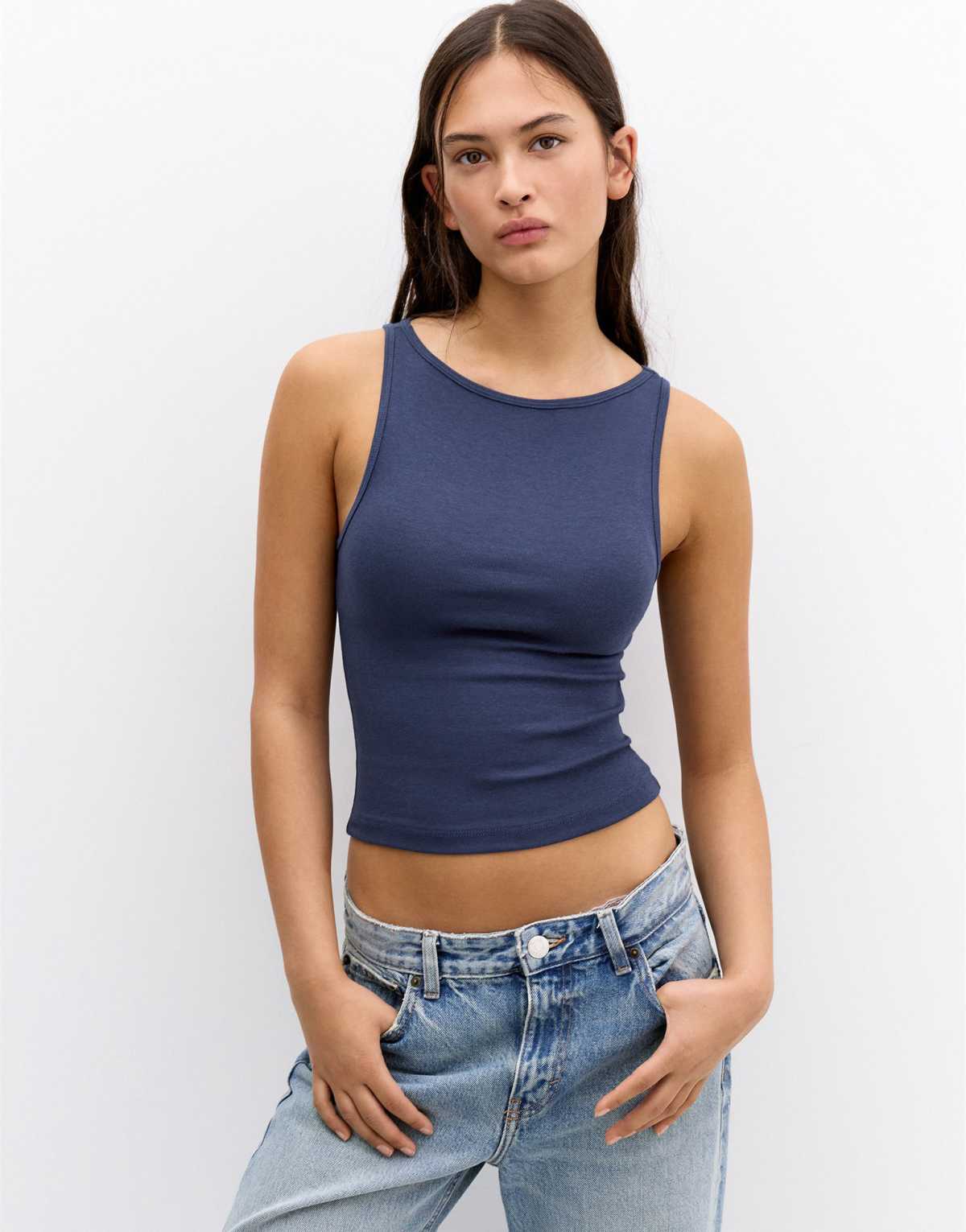 Pull&Bear basic tank top in navy