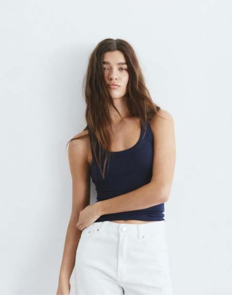 Pull&Bear Basic tank top in navy - view 1
