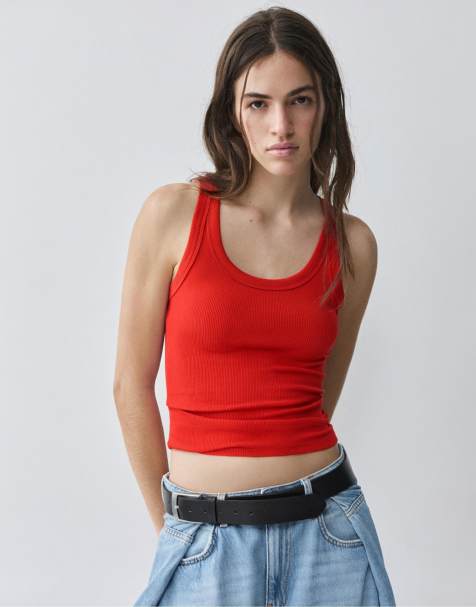 Pull&Bear Basic tank top in red - view 1