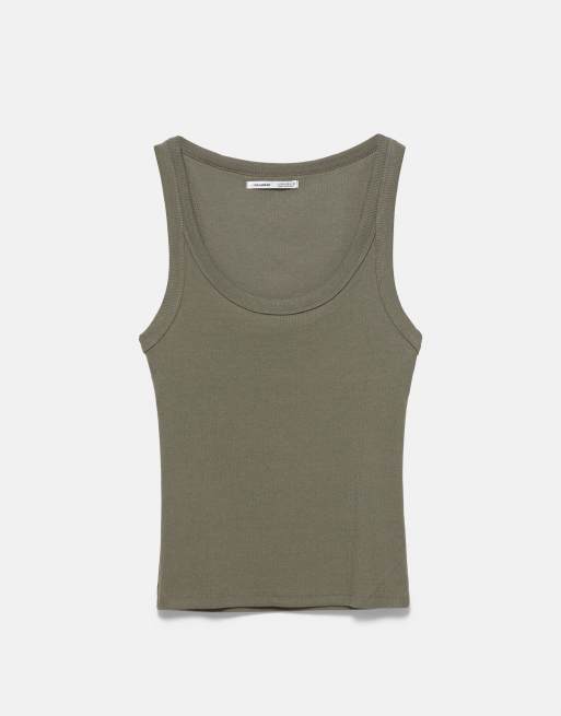 Pull&Bear Basic tanktop i khaki, 5 af 7