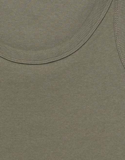 Pull&Bear Basic tanktop i khaki, 6 af 7