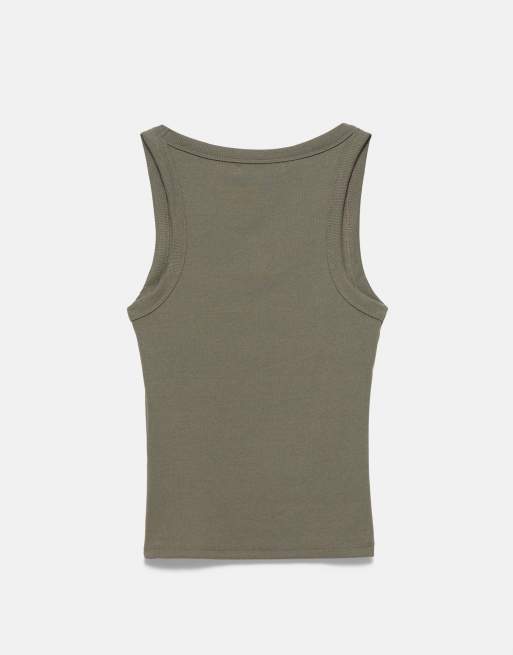 Pull&Bear Basic tanktop i khaki, 7 af 7