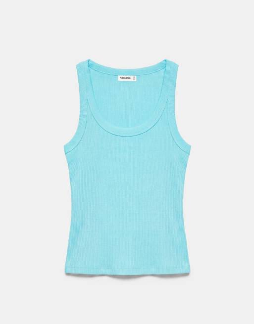 Pull&Bear Basic Tanktop in Hellblau, 2 von 7