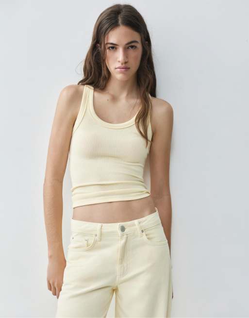 Pull&Bear basic tanktop in lichtgeel, 4 van 7