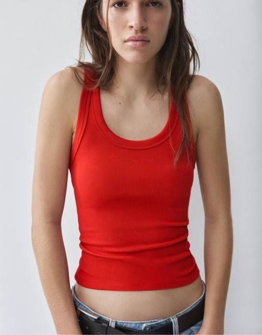 Pull&Bear basic tanktop in rood, 3 van 7