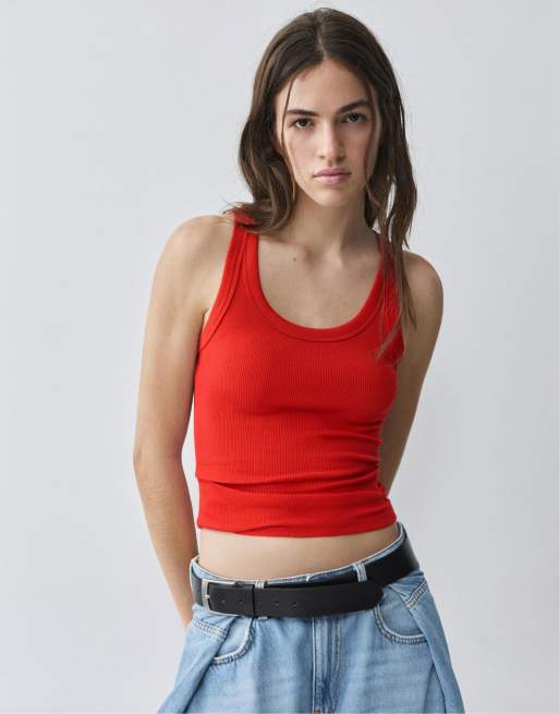 Pull&Bear basic tanktop in rood, 4 van 7