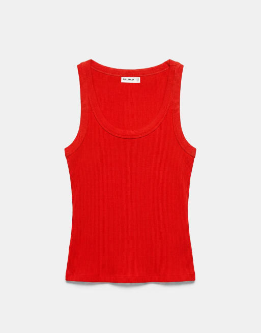 Pull&Bear basic tanktop in rood, 5 van 7