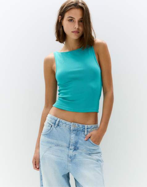 Pull&Bear – Basic-Tanktop in Türkis - view 1