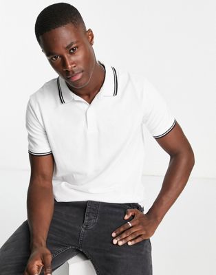 Pull&Bear basic tipped polo shirt in white