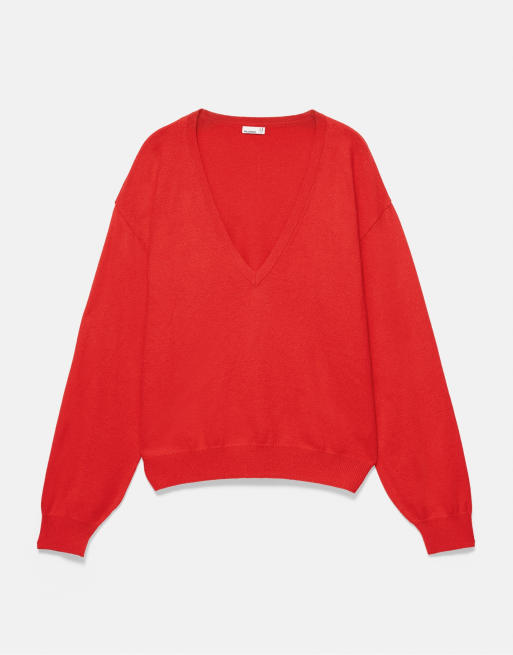Pull&Bear Basic trøje med v-hals i rød, 5 af 7