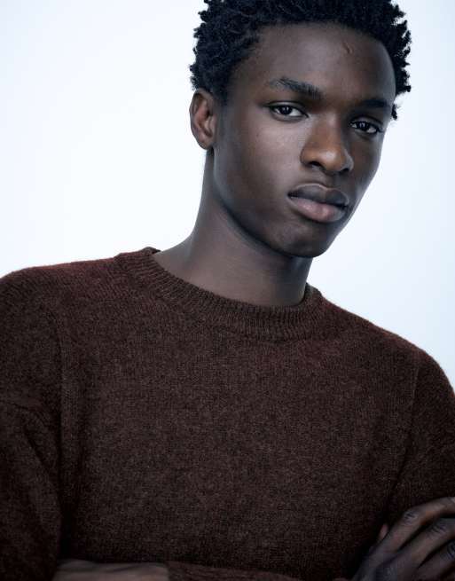 Pull&Bear basic trui met ronde hals in bruin, 3 van 7