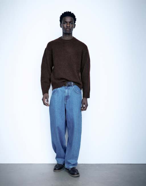 Pull&Bear basic trui met ronde hals in bruin, 4 van 7