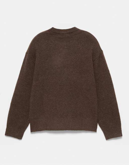 Pull&Bear basic trui met ronde hals in bruin, 7 van 7