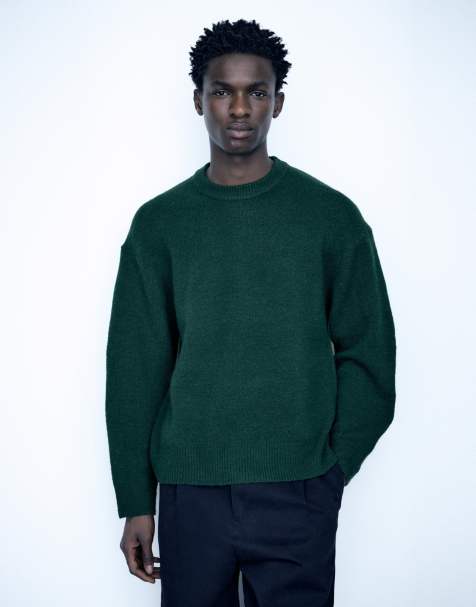 Pull&Bear basic trui met ronde hals in donkergroen - view 1