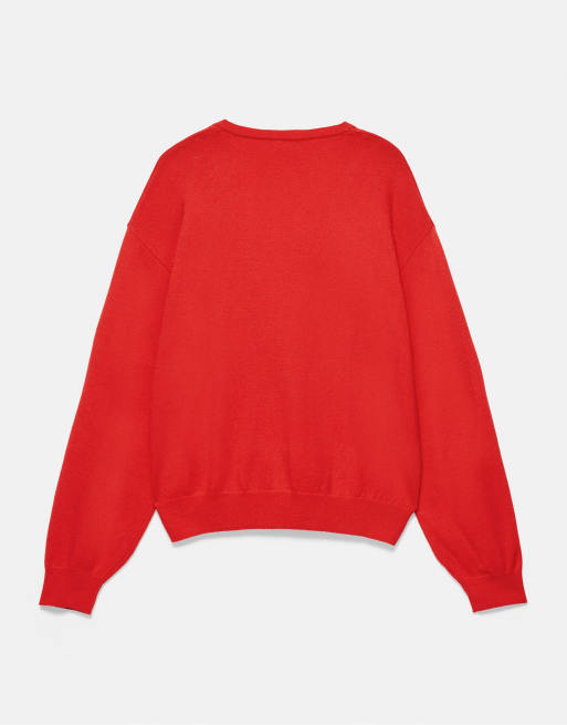Pull&Bear basic trui met V-hals in rood, 7 van 7