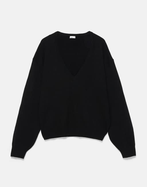 Pull&Bear basic trui met V-hals in zwart, 5 van 7