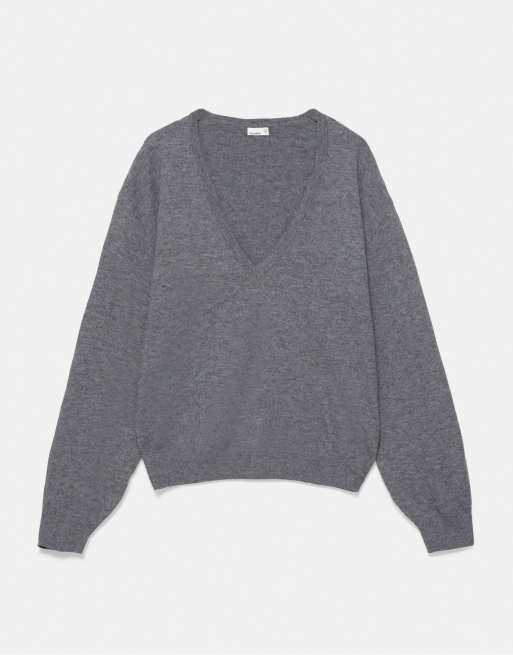 Pull&Bear Basic v-neck jumper in grey marl, 5 of 7