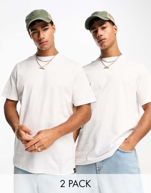 Pull&Bear – Basic – Vit t-shirt, 2-pack 