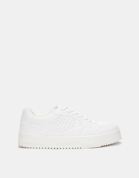 Pull&Bear – Basic – Vita, vardagliga sneakers - view 1