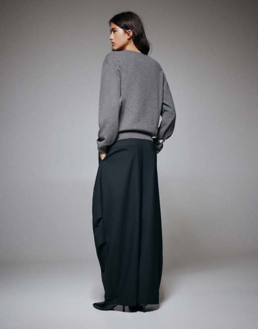 Pull&Bear basis trui met V-hals in gemêleerd grijs, 2 van 7