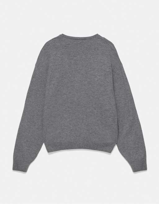 Pull&Bear basis trui met V-hals in gemêleerd grijs, 7 van 7