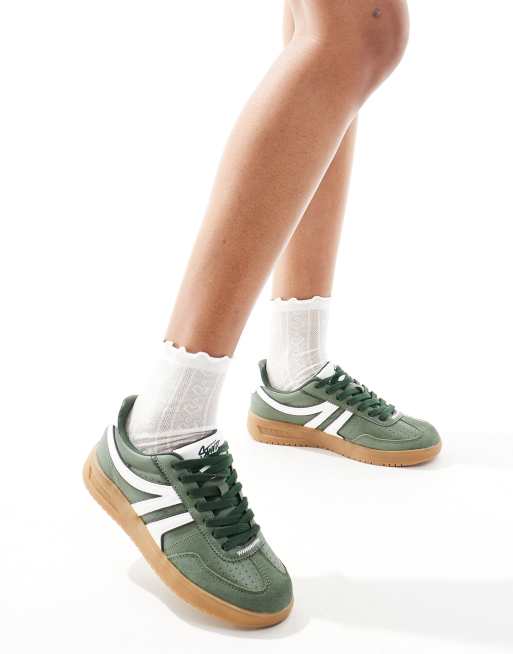 Pull&Bear - Baskets rétro avec semelle en caoutchouc - Vert