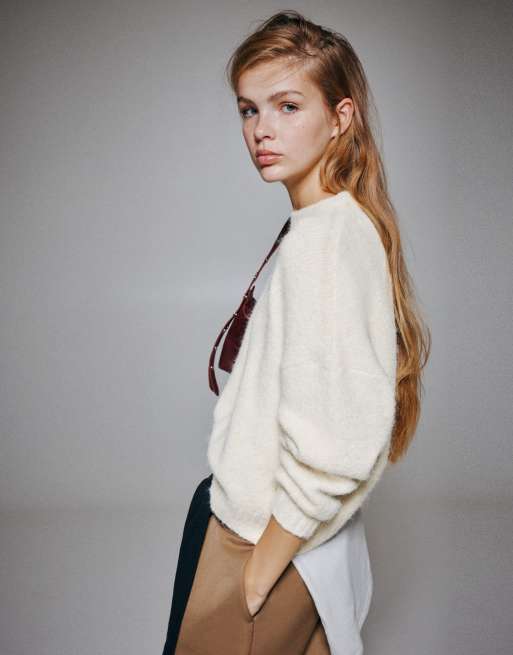 Pull&Bear basstickad tröja i beige med ull, 3 av 7