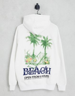 Pull&Bear beach printed hoodie in white