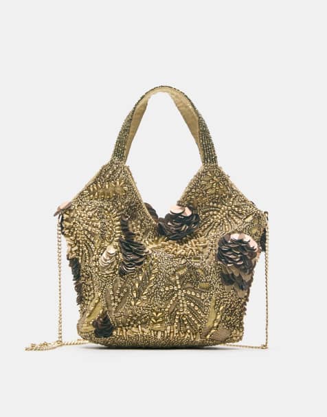 Pull&Bear Beaded handbag in gold - view 1