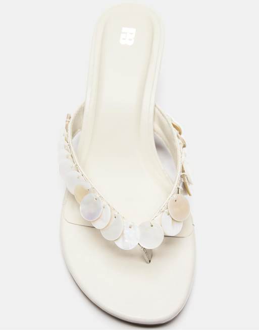 Pull&Bear Beaded heeled sandals in ecru, 3 of 4