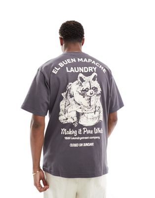 Pull&Bear raccoon backprinted t-shirt in grey