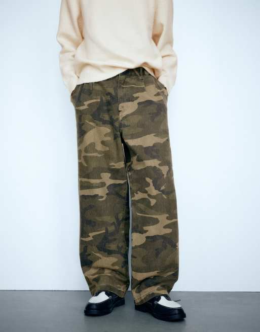 Pull&Bear bedruckte Baggy-Chinohose in Jagdgrün, 4 von 7
