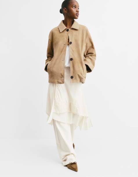 Pull&Bear – Beige, asymmetrisk kjol med broderi - view 1