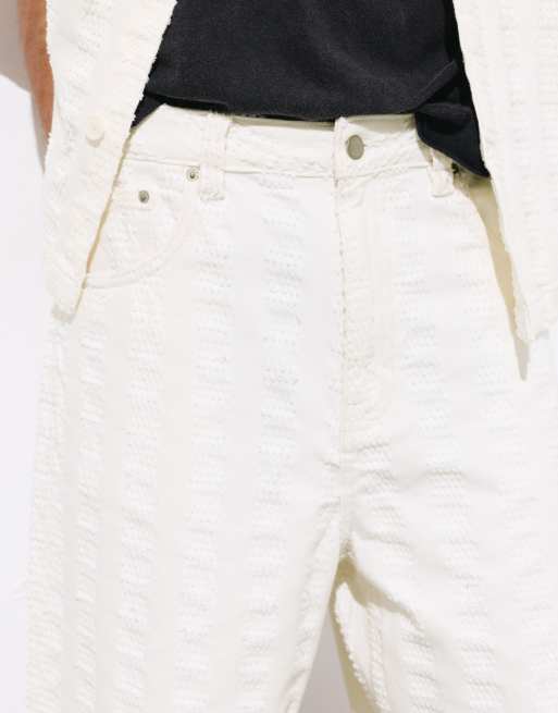 Pull&Bear – Beige bermudashorts i denim i jacquard, 3 av 4