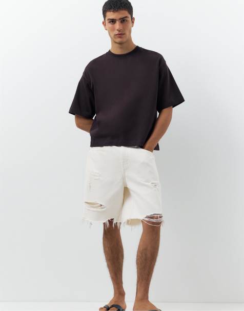 Pull&Bear - Beige bermudashorts i denim med lige ben - view 1
