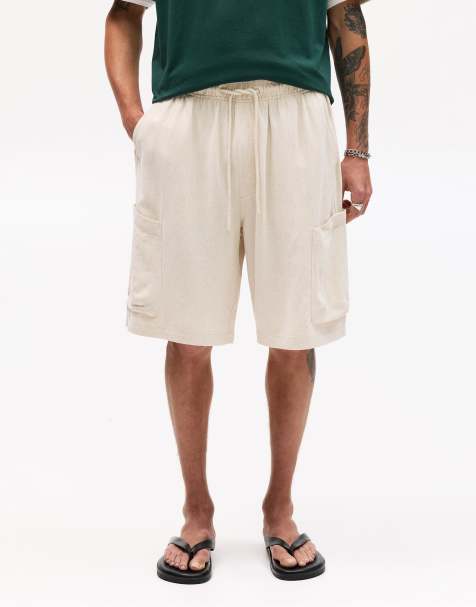 Pull&Bear – Beige bermudashorts i linne med cargostil - view 1