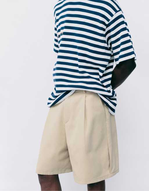 Pull&Bear - Beige bermudashorts med plisseringer, 4 af 7