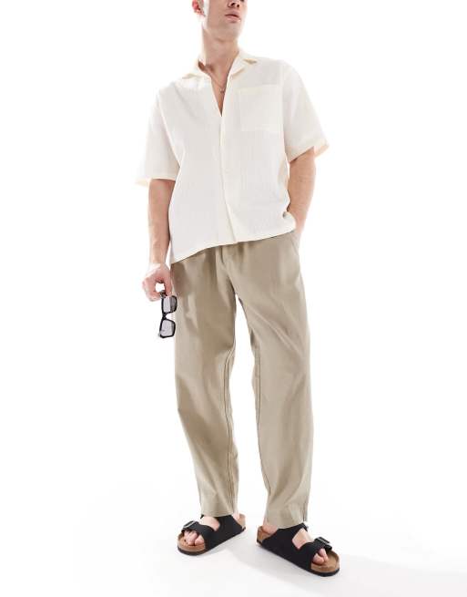 Pull&Bear – Beige byxor i linnemix