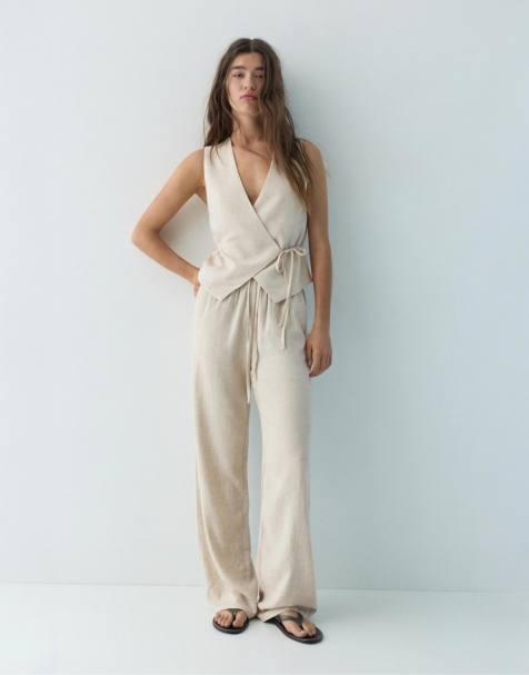 Pull&Bear – Beige byxor i linnemix - view 1