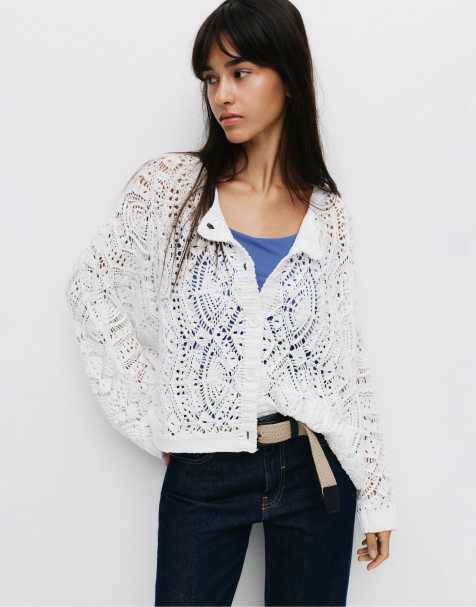 Pull&Bear - Beige cardigan med hulmønster - view 1