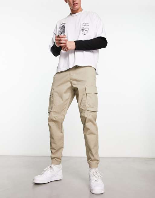 Pull&Bear – Beige cargobyxor