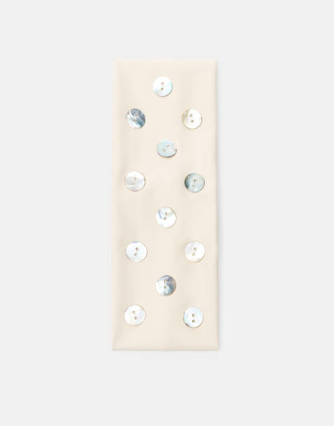 Pull&Bear – Beige, elastiskt hårband med knappar - view 1