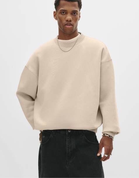 Pull&Bear – Beige, enkel sweatshirt med boxig passform - view 1