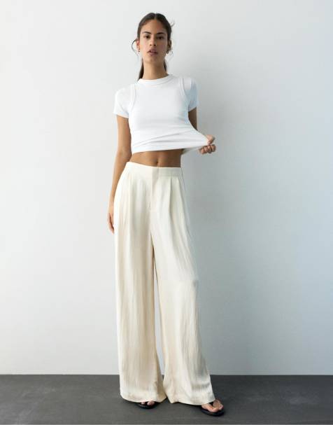 Pull&Bear – Beige finbyxor med veck - view 1