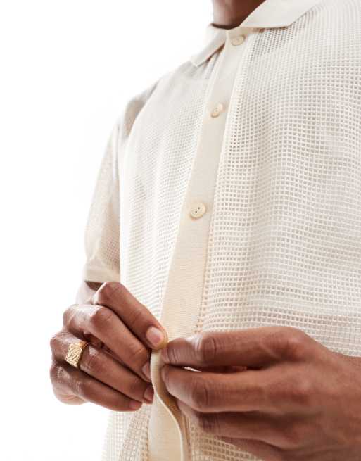 Pull&Bear - Beige hæklet skjorte , 3 af 4