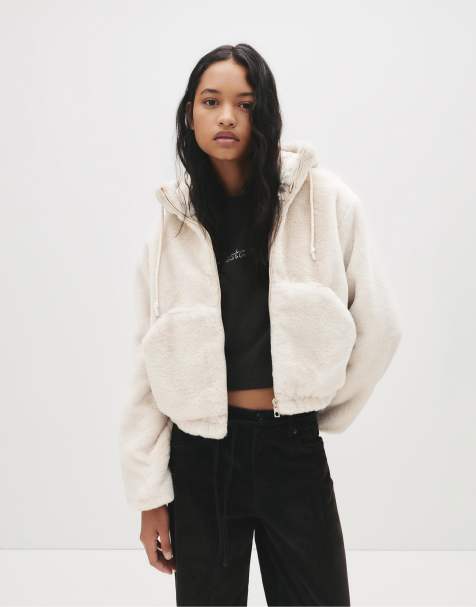 Pull&Bear - Beige hættetrøje i imiteret pels - view 1