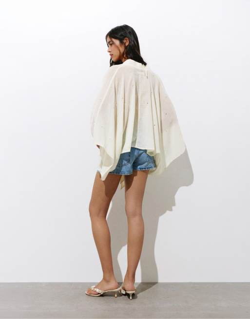 Pull&Bear – Beige kimono med spegeldetaljer, 4 av 4