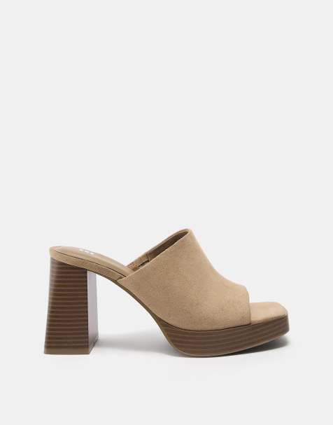 Pull&Bear – Beige klackskor med platå och öppen häl - view 1