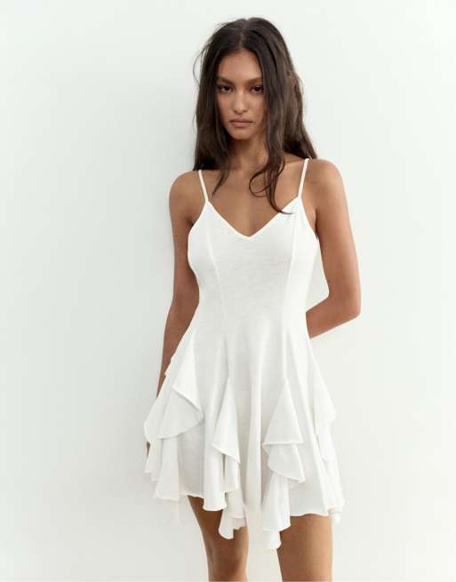 Pull&Bear - Beige kort flagrende kjole med stropper, 4 af 4
